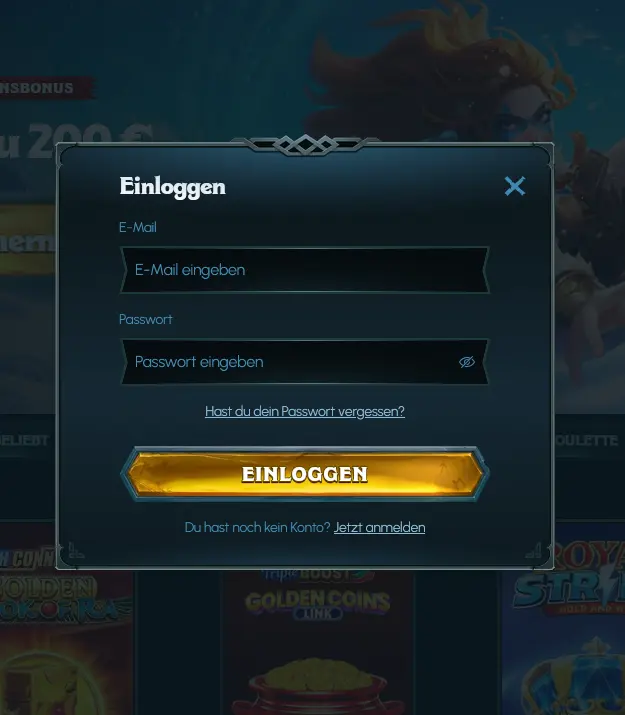 Anmeldemaske von Ragnaro mit E-Mail und Passwort